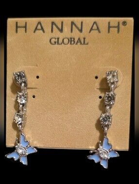 Silvertone Blue Butterfly Drop Earrings
